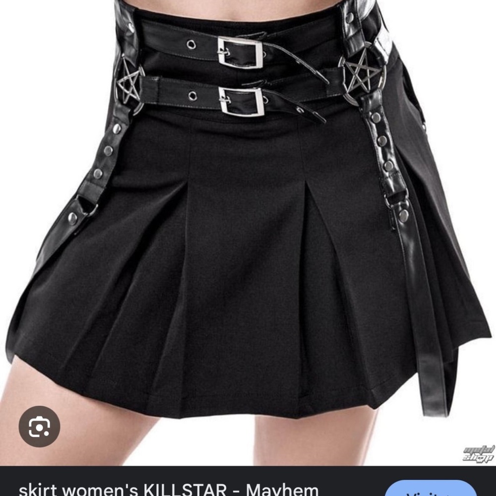 Killstar Black Pleated Mini Skirt with Pentagram Buckle Straps